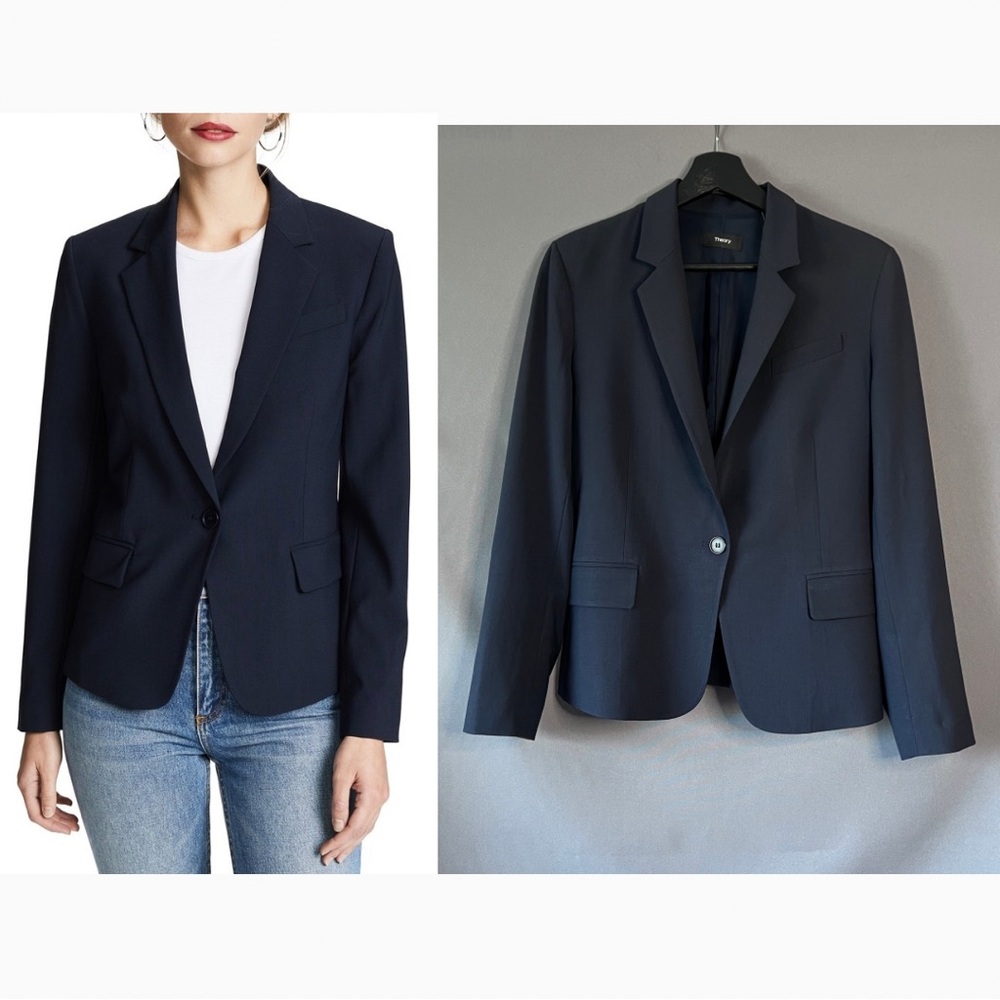 Theory virgin wool tailored single button navy bl… - image 1